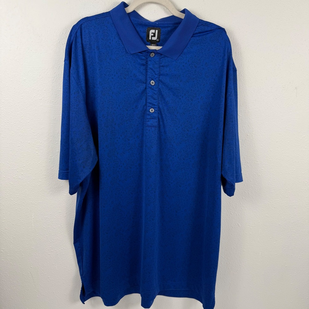 FootJoy Mens Blue Floral Paisley Performance Golf Polo Shirt Size 2XL